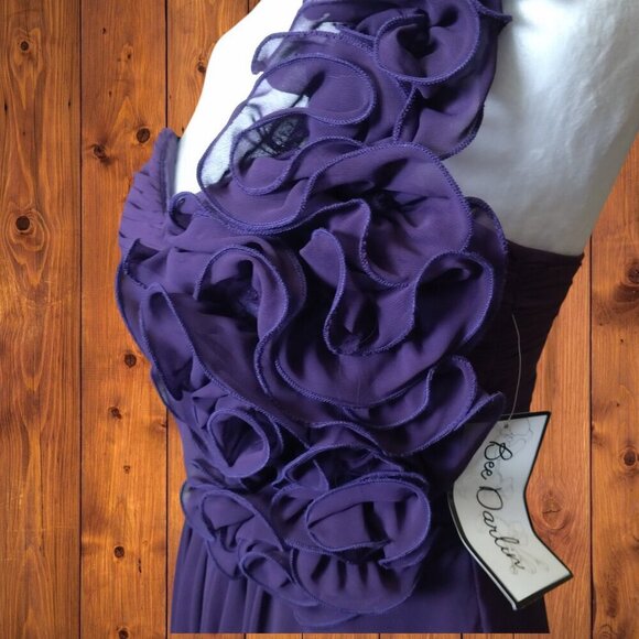 BEE DARLIN Women's Juniors Size 5/6 Purple One Shoulder Frilly Formal Dress NEW - Picture 4 of 9